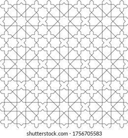Ornamento geométrico sin foco basado en el arte árabe tradicional.Líneas negras y fondo blanco.Gran diseño para tela, textil, cubierta, papel envolvente, fondo.Líneas finas.