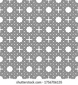 Seamless geometric ornament based on traditional arabic art.Black lines and white background.Great design for fabric,textile,cover,wrapping paper,background.Fine and average lines.