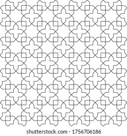 Seamless geometric ornament based on traditional arabic art.Black lines and white background.Great design for fabric,textile,cover,wrapping paper,background.Fine lines.