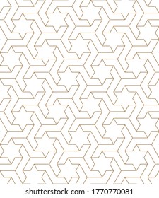 Seamless geometric ornament based on traditional arabic art.Brown color lines.Great design for fabric,textile,cover,wrapping paper,background.Thin lines.