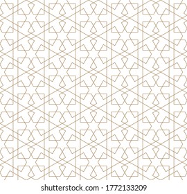 Seamless geometric ornament based on traditional arabic art.Brown color lines.Great design for fabric,textile,cover,wrapping paper,background.Thin lines.