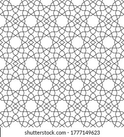 Seamless geometric ornament based on traditional arabic art. Muslim mosaic.Black and white lines.Great design for fabric,textile,cover,wrapping paper,background,laser cutting.Average lines.