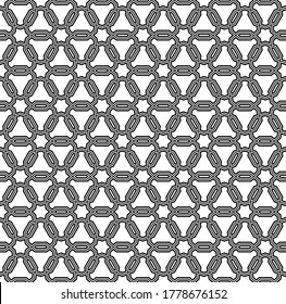 Nahtlose geometrische Ornamente auf der Grundlage traditioneller arabischer Kunst. Mosaik aus Mosaik.Schwarz-Weiß-Linien.Großartiges Design für Gewebe, Textilien, Bekleidung, Wickelpapier, Hintergrund