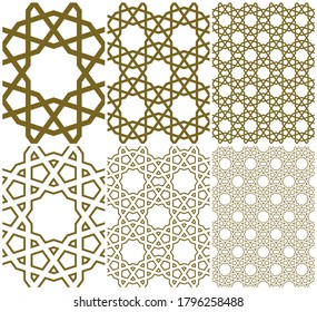 Nahtlose geometrische Ornamente auf Basis traditioneller islamischer Kunst.Braune Farblinien.Einzelmuster,2x2,4x4 festlegen.