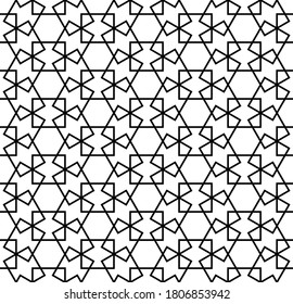 Seamless geometric ornament based on traditional arabic art. Black and white lines.Great design for fabric,textile,cover,wrapping paper,background,laser cutting.Thick lines.
