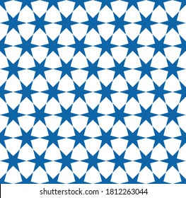 Seamless geometric ornament based on traditional arabic art.Great design for fabric,textile,cover,wrapping paper,background.Blue stars on white background.