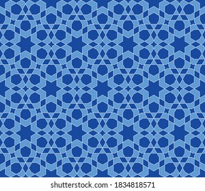 Nahtlose geometrische Ornamente auf der Grundlage traditioneller islamischer Kunst. .Optimales Design für Gewebe, Textilien, Cover, Packpapier, Hintergrund.Blau.