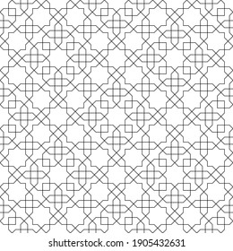 Seamless geometric ornament based on traditional islamic art.Black color lines.Great design for fabric,textile,cover,wrapping paper,background. Fine lines.