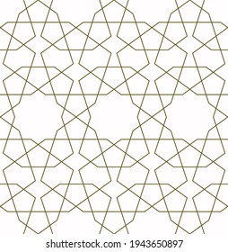Seamless geometric ornament based on traditional islamic art.Brown color lines.Great design for fabric,textile,cover,wrapping paper,background.Thin lines.