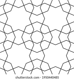 Seamless geometric ornament based on traditional islamic art.Black color lines.Great design for fabric,textile,cover,wrapping paper,background.Thin lines.