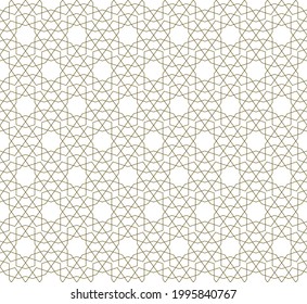 Seamless geometric ornament based on traditional islamic art.Brown color lines.Great design for fabric,textile,cover,wrapping paper,background.Thin lines.