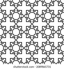 Seamless geometric ornament based on traditional islamic art.Black and white.Great design for fabric,textile,cover,wrapping paper,background,laser cutting.Average thickness lines.