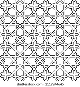 Ornamento geométrico sin soldadura basado en el arte islámico tradicional.Gran diseño para tela, textil, cubierta, papel envolvente, fondo.Líneas con contorno.
