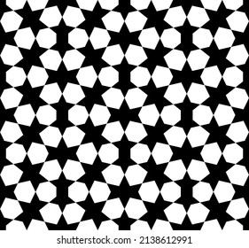 Seamless geometric ornament based on traditional islamic art. Black and white figures . Great design for fabric,textile,cover,wrapping paper,background.