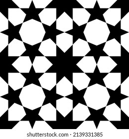 Seamless geometric ornament based on traditional islamic art. Black and white. Great design for fabric,textile,cover,wrapping paper,background.
