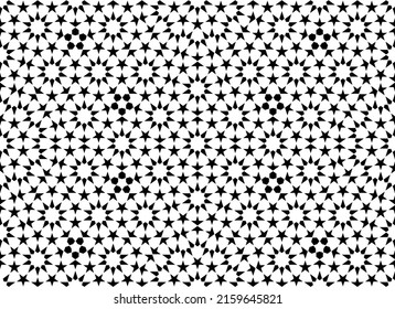 Ornamento geométrico sin inconveniente basado en el arte islámico tradicional. Blanco y negro. Gran diseño para tela, textil, cubierta, papel envolvente, fondo.