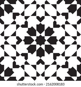 Ornamento geométrico sin inconveniente basado en el arte islámico tradicional. Blanco y negro. Gran diseño para tela, textil, cubierta, papel envolvente, fondo.