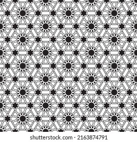 Ornamento geométrico sin inconveniente basado en el arte islámico tradicional. Blanco y negro. Gran diseño para tela, textil, cubierta, papel envolvente, fondo.
