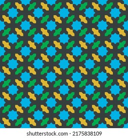 Seamless geometric ornament based on traditional islamic art. Green,yellow andblue colors.Great design for fabric,textile,cover,wrapping paper,background.