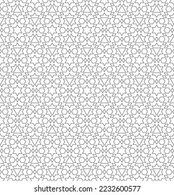 Ornamento geométrico sin inconveniente basado en el arte islámico tradicional. Blanco y negro. Gran diseño para tela, textil, cubierta, papel envolvente, fondo.