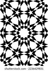 Ornamento geométrico sin inconveniente basado en el arte islámico tradicional. Blanco y negro. Gran diseño para tela, textil, cubierta, papel envolvente, fondo.