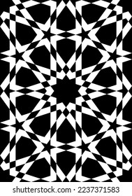 Ornamento geométrico sin inconveniente basado en el arte islámico tradicional. Blanco y negro. Gran diseño para tela, textil, cubierta, papel envolvente, fondo.