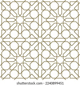 Seamless geometric ornament based on traditional islamic art.Brown color lines. For fabric,textile,cover,wrapping paper,background and lasercutting.