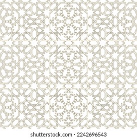 Nahtlose geometrische Ornamente auf Basis traditioneller islamischer Kunst.Braune Farblinien. Für Gewebe, Textilien, Deckel, Umhüllungspapier, Hintergrund und Lasergravur.