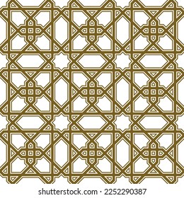 Seamless geometric ornament based on traditional islamic art.Brown color lines. For fabric,textile,cover,wrapping paper,background and lasercutting.