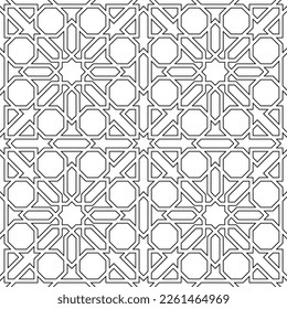 Seamless geometric ornament based on traditional islamic art. Black and white. Great design for fabric,textile,cover,wrapping paper,background.
