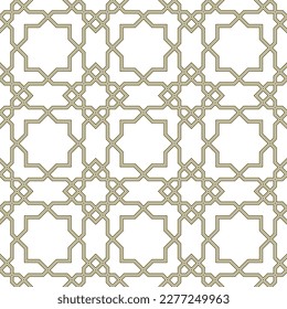 Seamless geometric ornament based on traditional islamic art.Brown color lines. For fabric,textile,cover,wrapping paper,background and lasercutting.