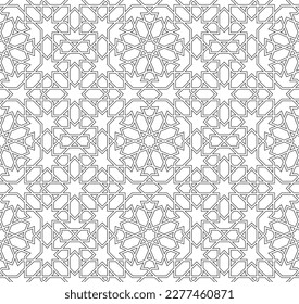 Seamless geometric ornament based on traditional islamic art. Black and white. Great design for fabric,textile,cover,wrapping paper,background.