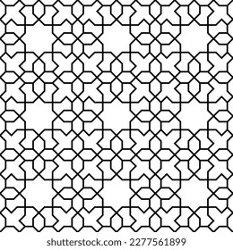 Seamless geometric ornament based on traditional islamic art. Black and white. Great design for fabric,textile,cover,wrapping paper,background.