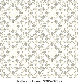 Seamless geometric ornament based on traditional islamic art.Brown color lines. For fabric,textile,cover,wrapping paper,background and lasercutting.