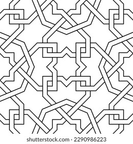 Nahtlose geometrische Ornamente auf der Grundlage traditioneller islamischer Kunst. Schwarz-Weiß. Für Gewebe, Textilien, Deckel, Umhüllungspapier, Hintergrund.