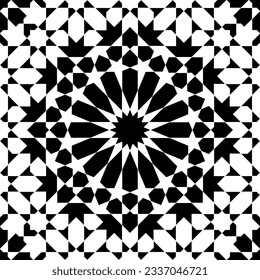Seamless geometric ornament based on traditional islamic art. Black and white figures . Great design for fabric,textile,cover,wrapping paper,background.