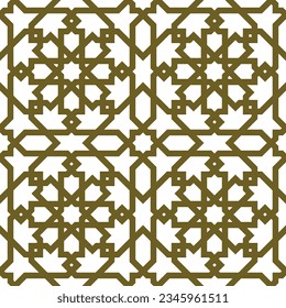 Nahtlose geometrische Ornamente auf Basis traditioneller islamischer Kunst.Braune Farblinien. Für Gewebe, Textilien, Deckel, Umhüllungspapier, Hintergrund und Laserschneiden.