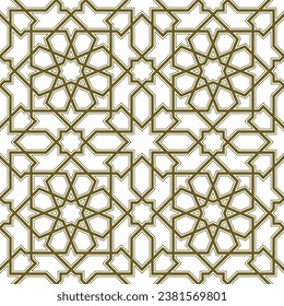 Seamless geometric ornament based on traditional islamic art.Brown color lines. For fabric,textile,cover,wrapping paper,background and lasercutting.