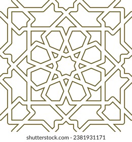 Seamless geometric ornament based on traditional islamic art.Brown color lines. For fabric,textile,cover,wrapping paper,background and lasercutting.