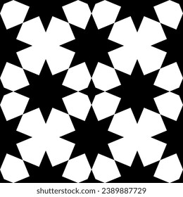 Seamless geometric ornament based on traditional islamic art. White figures on black background. Great design for fabric,textile,cover,wrapping paper,background.