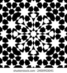 Seamless geometric ornament based on traditional islamic art. Black and white. Great design for fabric,textile,cover,wrapping paper,background.