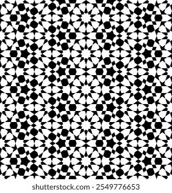 Ornamento geométrico contínuo baseado na arte islâmica tradicional. Preto e branco. Ótimo design para tecido, têxtil, capa, papel de embrulho, fundo.