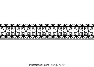 Seamless geometric ornament border isolated on white background. Maori polynesian tattoo bracelet. Tribal sleeve seamless pattern vector. Tribal tattoo design fore arm or foot. 