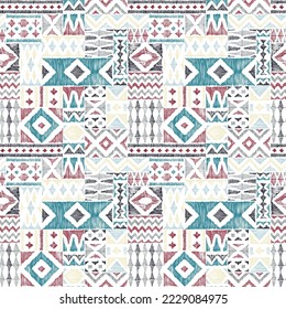 Seamless geometric ornament. Ethnic and tribal motifs. Bohemian ornament in patchwork style. Vector illustration.