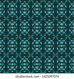 Seamless geometric ornament pattern dark turquoise abstract background for carpet, textile, print and wallpaper