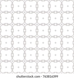 Seamless geometric ornament pattern with grid, lattice, mesh, perforated surface. White and gray ornamental texture. Abstract silver background, repeat tiles. Subtle design for decor. Stock vector