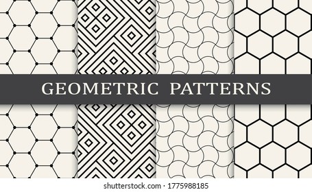 Seamless geometric ornament pattern print set. Line fashion background pattern design. Vector illustration.