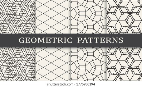 Juego de impresión de patrones de ornamentos geométricos sin inconvenientes. Diseño de patrón de fondo de moda de línea. Ilustración vectorial.