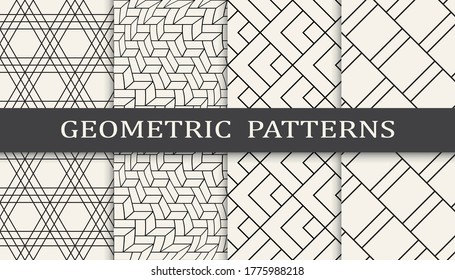 Juego de impresión de patrones de ornamentos geométricos sin inconvenientes. Diseño de patrón de fondo de moda de línea. Ilustración vectorial.