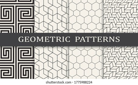 Nahtlose geometrische Ornament Muster Drucksatz. Linienmodehintergrund Muster-Design. Vektorgrafik.